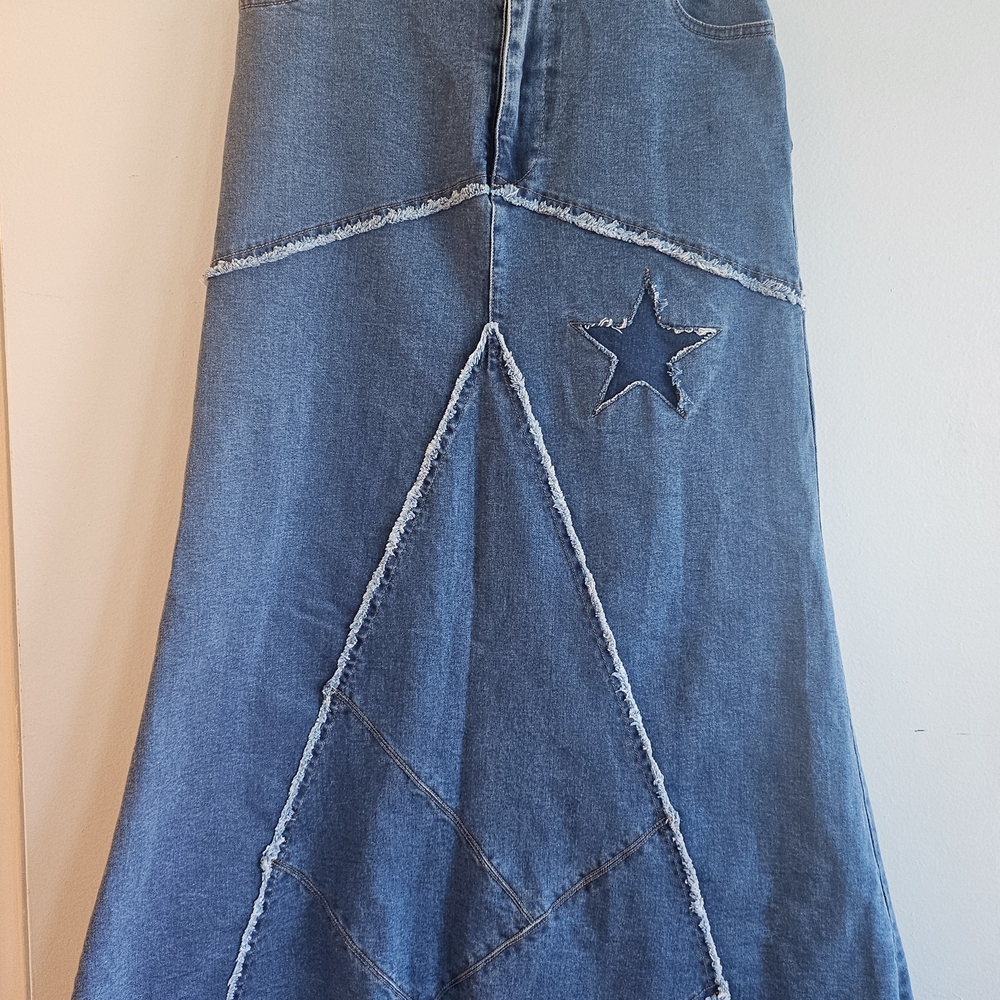 Spell Denim Maxi Skirt with Contrast Stitching - Picture 2 of 4